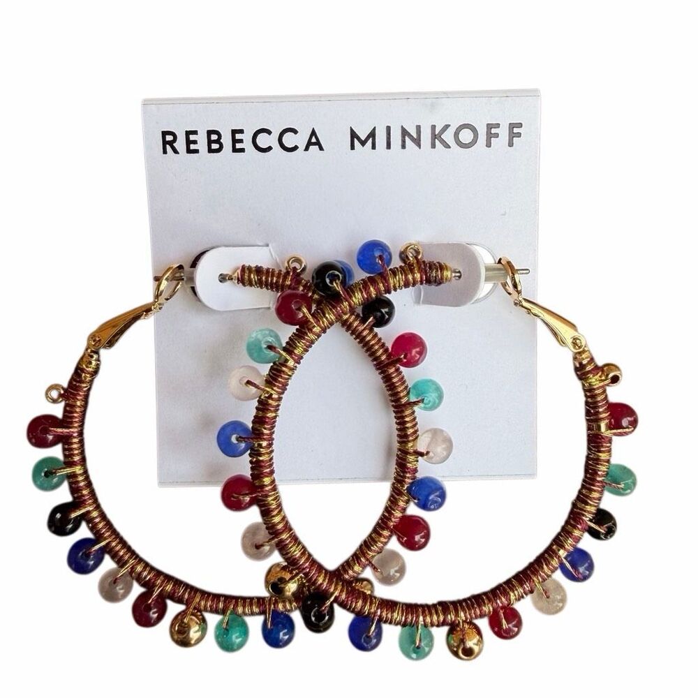 Rebecca Minkoff $48 Wire Wrap Morocco Beaded Hoop Earrings Multicolor OS NEW